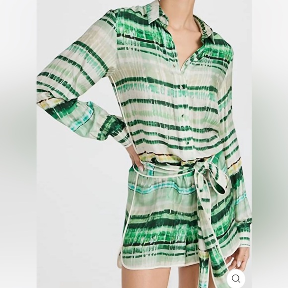 Alexis Pants - ALEXIS Florentyn Stripe Long Sleeve Romper Green & White Belted Size XS Tie Dye